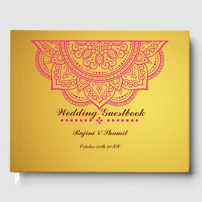 Elegant Gold Pink Paisley Mandala Guest Book (Front)