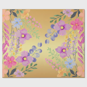 Elegant Gold Pink Purple Floral Wrapping Paper