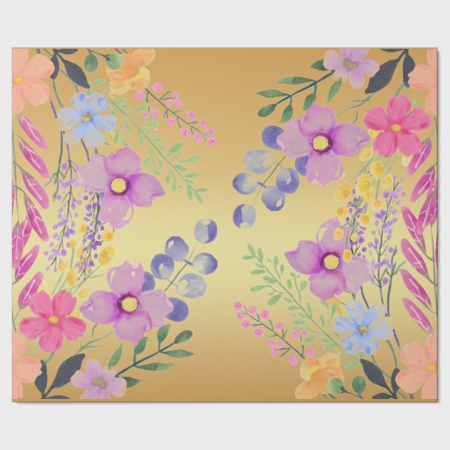 Elegant Gold Pink Purple Floral Wrapping Paper (Seam)