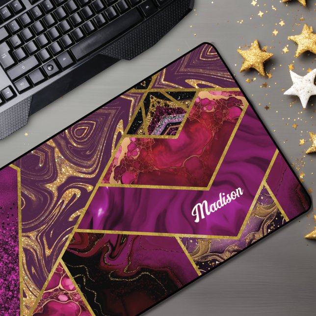 Elegant gold pink purple glitter girly desk mat (Creator Uploaded)