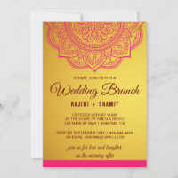 Elegant Gold Pink Red Paisley Wedding Brunch Invit
