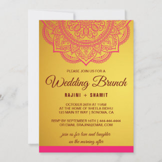Elegant Gold Pink Red Paisley Wedding Brunch Invit Invitation