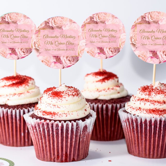 Elegant Gold Pink Rose Floral Quinceañera Classic Round Sticker (Creator Uploaded)