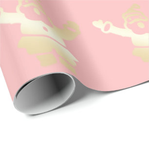 Elegant Gold & Pink Santa Claus Christmas Pattern Wrapping Paper
