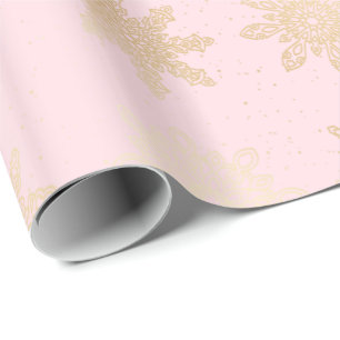Elegant Gold & Pink Snowflake Christmas Pattern Wrapping Paper