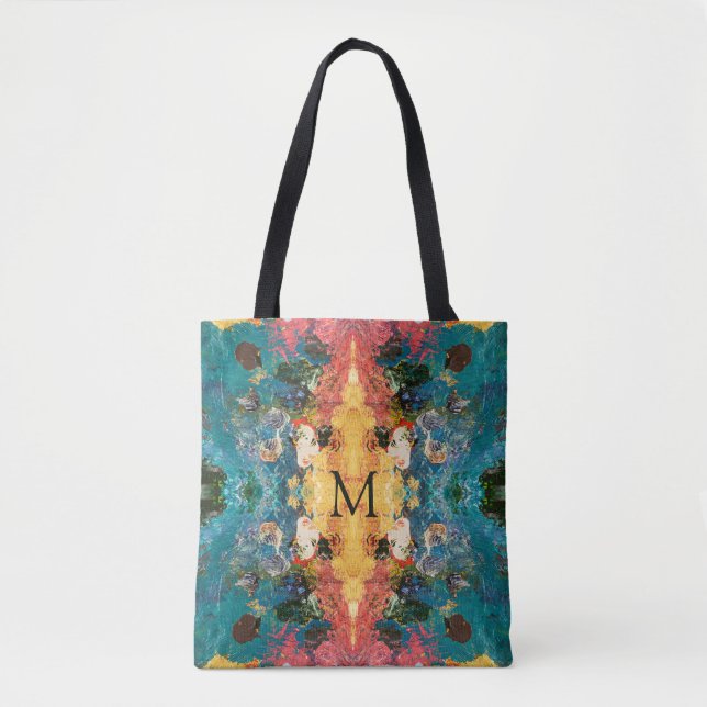 Elegant Gold Pink Teal Abstract Tote Bag (Front)
