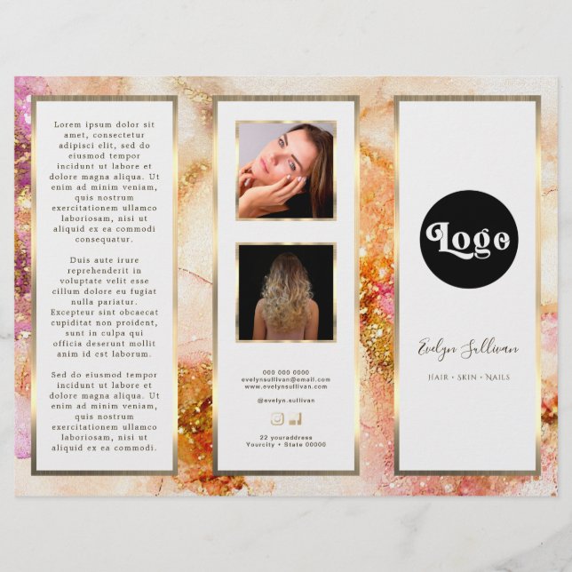 Elegant Gold Pink Watercolor Faux Foil Brochure (Front)