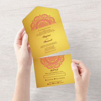 Elegant Gold Pink Wedding (no Env needed)  All In  All In One Invitation