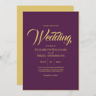 Elegant Gold Plum Budget Wedding Invitation