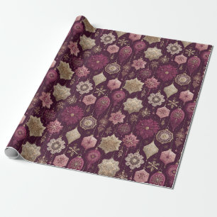 Elegant Gold Plum Holiday Bauble Pattern Wrapping Paper
