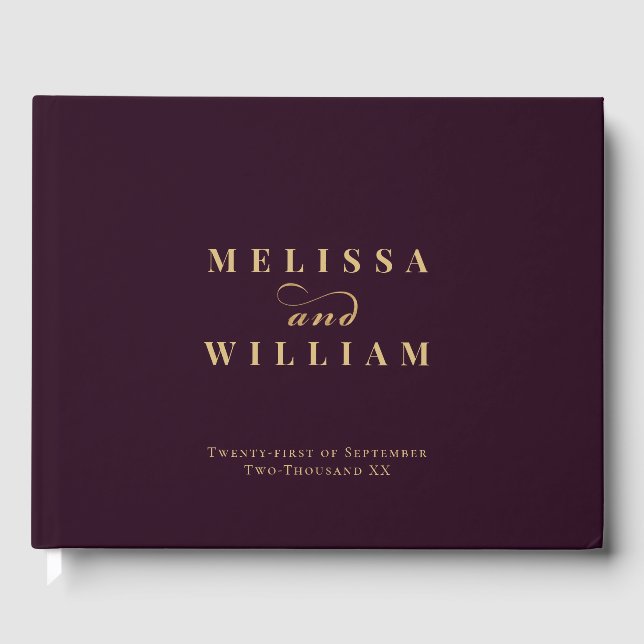 Elegant Gold Plum Wine Burgundy Wedding Guest Book (Front)