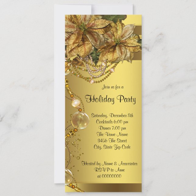 Elegant Gold Poinsettia Black Gold Christmas Party Invitation (Front)