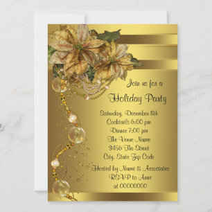 Elegant Gold Poinsettia Black Gold Christmas Party Invitation