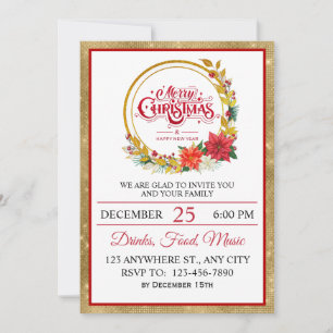 Elegant Gold & Poinsettia Christmas Party Invitation