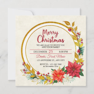 Elegant Gold & Poinsettia Christmas Party Invitation