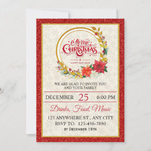 Elegant Gold & Poinsettia Christmas Party Invitation
