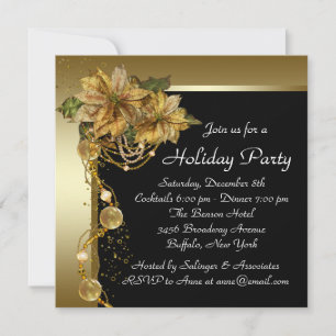 Elegant Gold Poinsettia Christmas Party Invitation