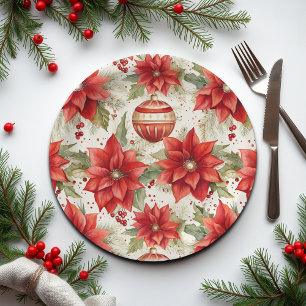 Elegant Gold Poinsettia Flower Christmas Ornaments Paper Plate