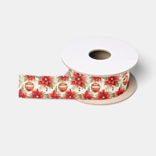 Elegant Gold Poinsettia Flower Christmas Ornaments Satin Ribbon
