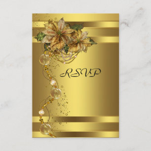 Elegant Gold Poinsettia Gold Christmas Party RSVP Card