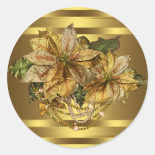 Elegant Gold Poinsettia Stickers