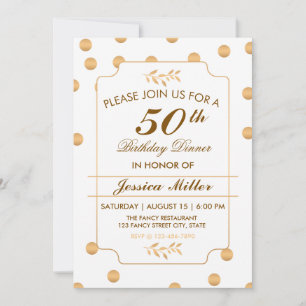 Elegant Gold Polka Dot 50th Birthday Invitation