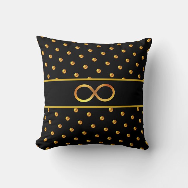 Elegant Gold Polka Dots & Infinity Symbol Cushion (Front)