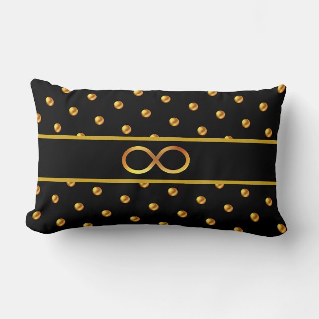 Elegant Gold Polka Dots & Infinity Symbol Lumbar Cushion (Front)