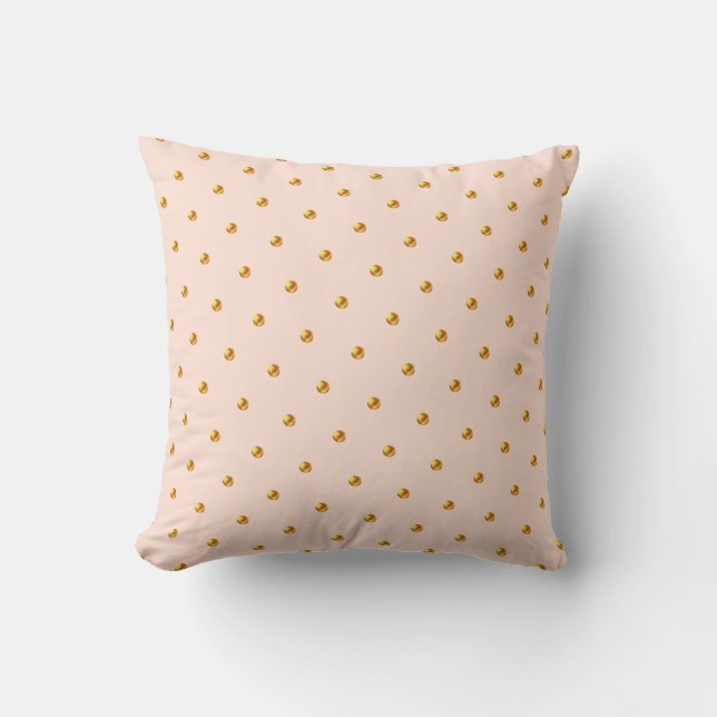 Elegant Gold Polka Dots on Coral Pink Cushion (Front)