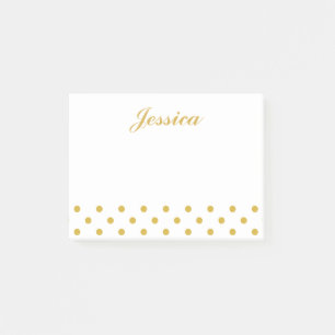 Elegant Gold Polka Dots Personalised Name Post-it Notes