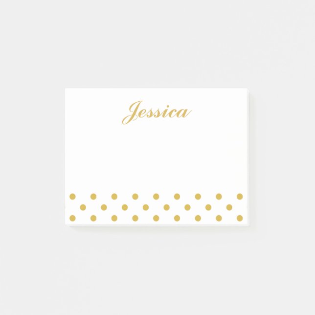 Elegant Gold Polka Dots Personalised Name Post-it Notes (Front)