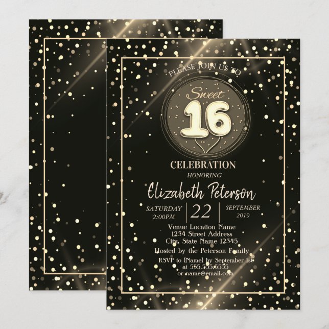 Elegant Gold Polka Dots ,Sweet 16 Party Invitation (Front/Back)