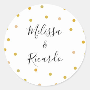 Elegant Gold Polka Dots Wedding Classic Round Sticker