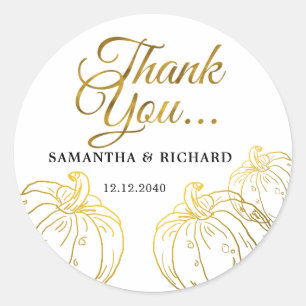 Elegant Gold Pumpkin Fall Wedding Thank You Classic Round Sticker