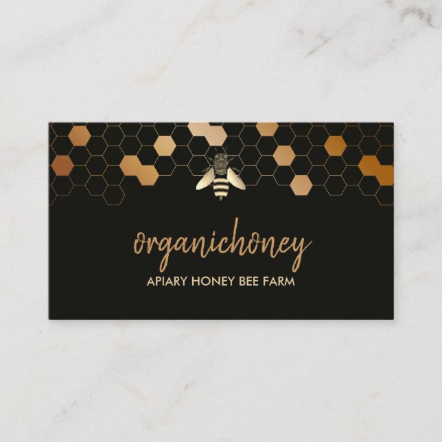 Elegant gold Pure Raw Honey Bee Apiary Honeycomb Business Card (Front)
