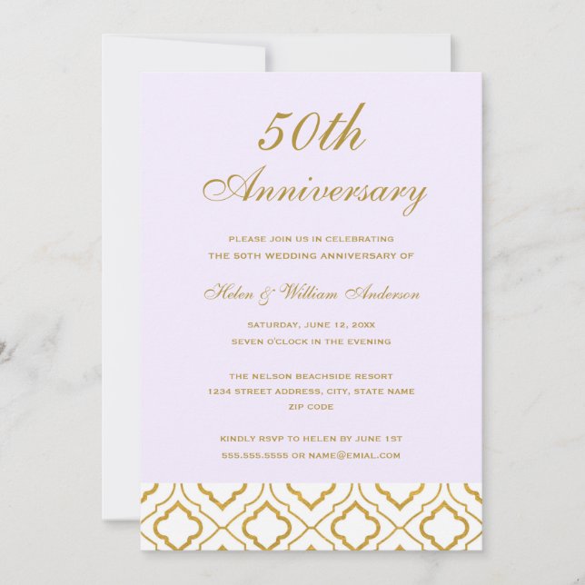 Elegant Gold & Purple 50th Wedding Anniversary Invitation (Front)