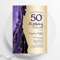 Elegant Gold Purple Agate 50th Birthday