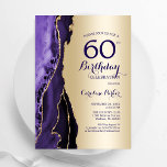 Elegant Gold Purple Agate 60th Birthday Invitation<br><div class="desc">Purple and gold agate 60th birthday party invitation. Elegant modern design featuring watercolor agate marble geode background,  faux glitter gold and typography script font. Trendy invite card perfect for a stylish women's bday celebration. Printed Zazzle invitations or instant download digital printable template.</div>