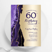 Elegant Gold Purple Agate 60th Birthday
