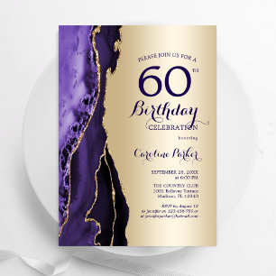 Elegant Gold Purple Agate 60th Birthday Invitation