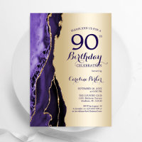 Elegant Gold Purple Agate 90th Birthday