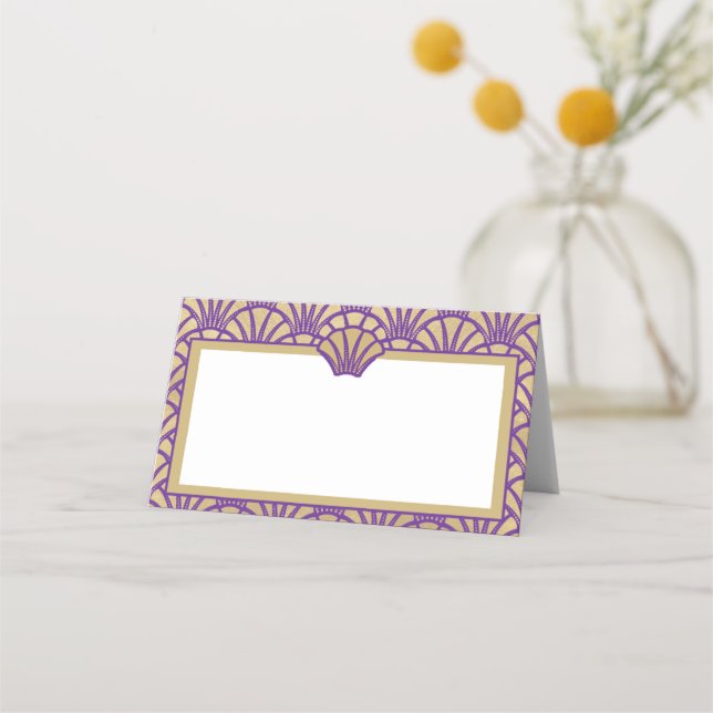 Elegant Gold Purple Art Deco Wedding Event Place Card (Front)