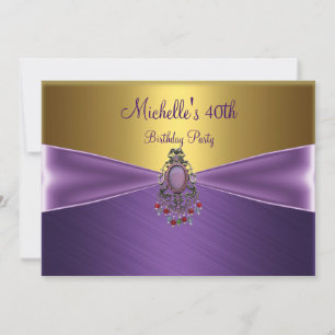 Elegant Gold Purple Bead Jewel 40th Birthday Invitation