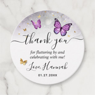 Elegant Gold Purple Butterfly Thank You Gift Favour Tags
