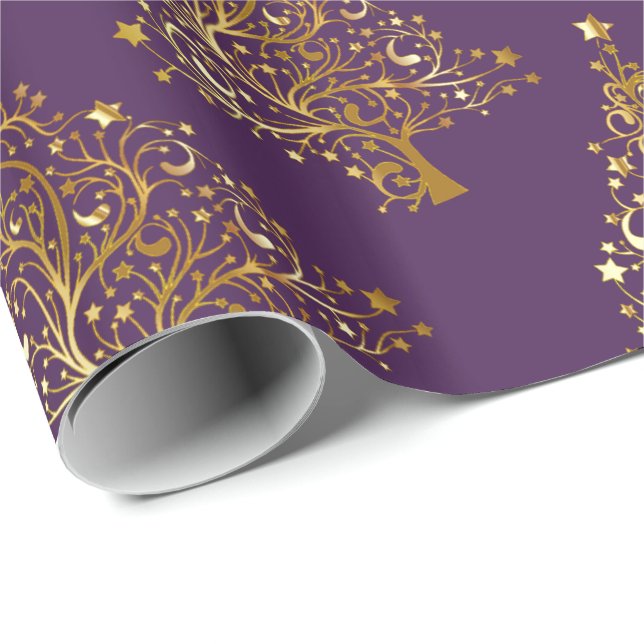 Elegant Gold Purple Christmas Tree Pattern Wrapping Paper (Roll Corner)