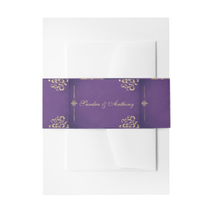 Elegant Gold & Purple Damask wedding Belly Band Invitation Belly Band