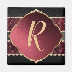 Elegant Gold & Purple Diamond Design Monogrammed Magnet
