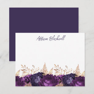 Elegant Gold Purple Flowers Personalised Name Card