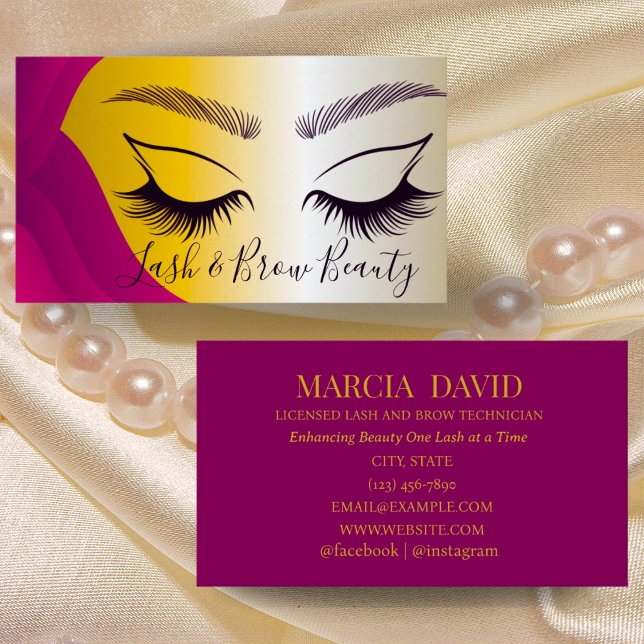 Elegant Gold & Purple Lash & Brow Artist Business  Card (Creator Uploaded)