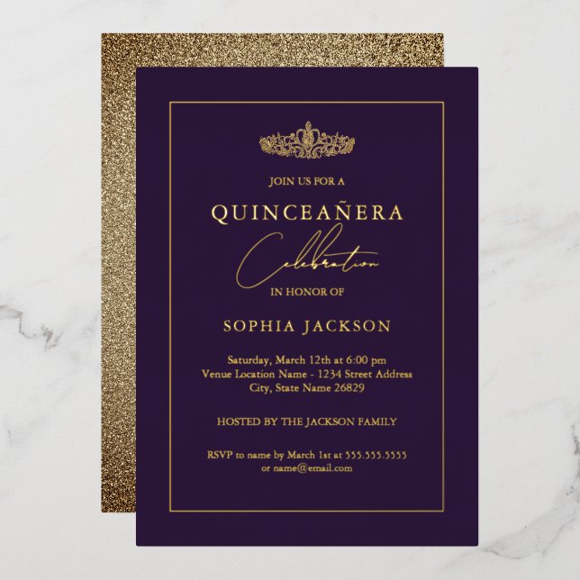 Elegant Gold Purple Quinceanera 15th (Front/Back)